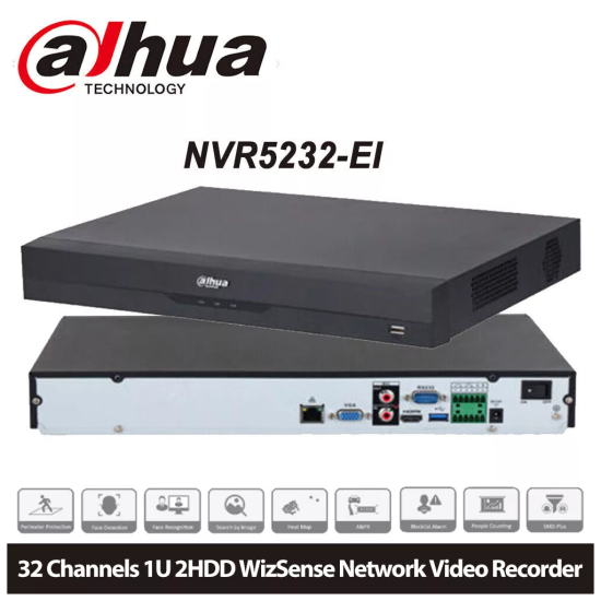 DAHUA  NVR5232-EI, 32Kanal, 12Mpix, H265+, 2 HDD Desteği, 1080P Kayıt, 320Mbps Bant Genişliği, NVR