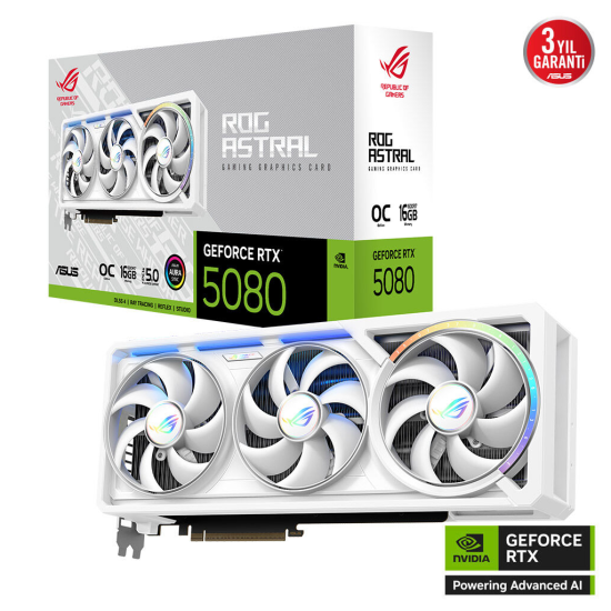 ASUS ROG-ASTRAL-RTX5080-O16G-WHITE, 16Gb, 256Bit, GDDR7, 2xHDMI, 3xDP GAMING Ekran Kartı