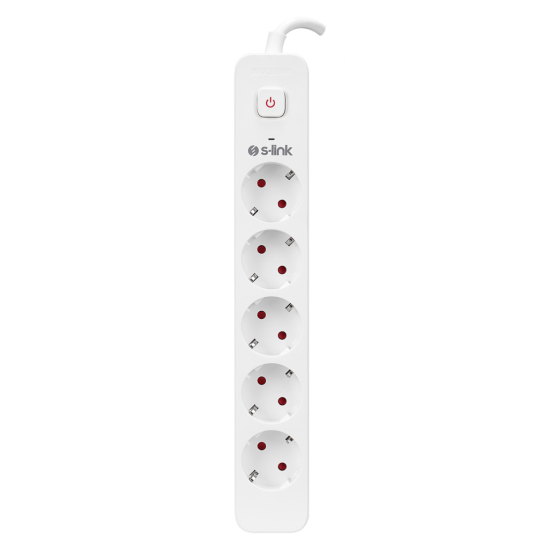 S-LINK SPG501S, 5 Soket, Akım Korumalı Priz, 1.5Mt Kablo, 750 Joule (Beyaz) %100 Bakır