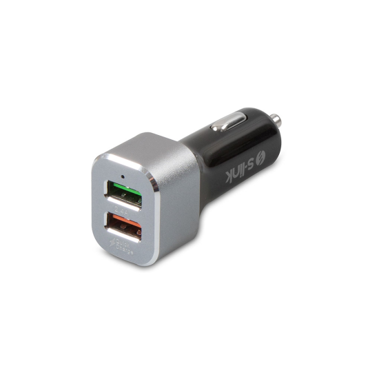 S-LINK SW-QAC40M, Toplam 5.4A, Hızlı Şarj,  2xUSB (1x2.4A, 1x3.0A) Metal Kafa, Dual Araç Şarj Cihazı