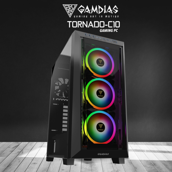 GAMDIAS TORNADO-C10, i5-12500, 16Gb Ram, 512Gb NVMe SSD, 8Gb GDDR6 RTX3050 Ekran Kartı, 1600W Kasa, Free Dos GAMING PC