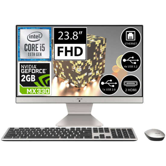 ASUS V241EAK-BA028M, i5-1135G7, 23,8’’ FHD Ekran, 8Gb DDR4 Ram, 512Gb SSD, 2Gb MX330 Ekran Kartı, Free Dos, All In One PC (Black-Silver)