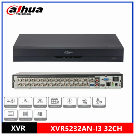 DAHUA XVR5232AN-I3, 32Kanal, 5Mpix, H265+, 2 HDD Desteği, 5in1 DVR Cihazı