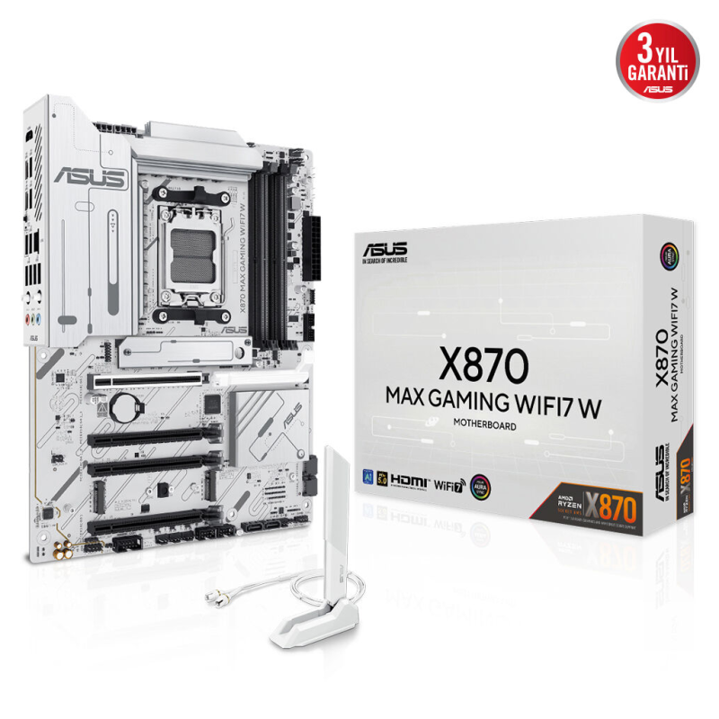 ASUS%20X870%20MAX%20GAMING%20WIFI7%20W,%204xDDR5,%203xM2,%20HDMI,%20DP,%20Type-C,%20Wi-Fi%207,%20Bluetooth%20v5.3,%20AM5%20Soket%20GAMING%20Anakart
